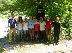 A tourist trail team with a local man.                          